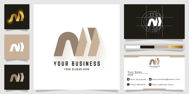 Letter nw or ni monogram logo with business card design