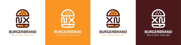 Vettore letter nx e xn burger logo adatto a qualsiasi attività commerciale legata all'hamburger con iniziali nx o xn