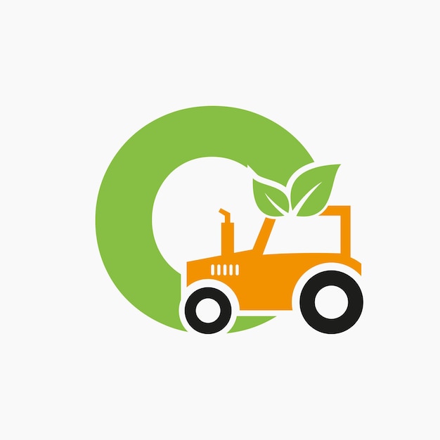 Letter O Agriculture Logo Concept With Tractor Icon Vector Template Eco Farm Symbol