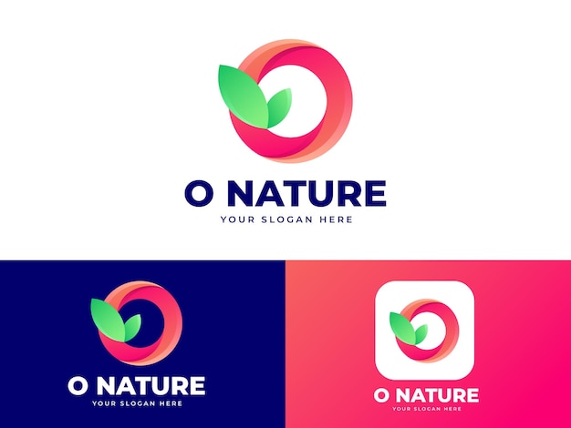 Letter o-logo-ontwerp met bladcirkelelement