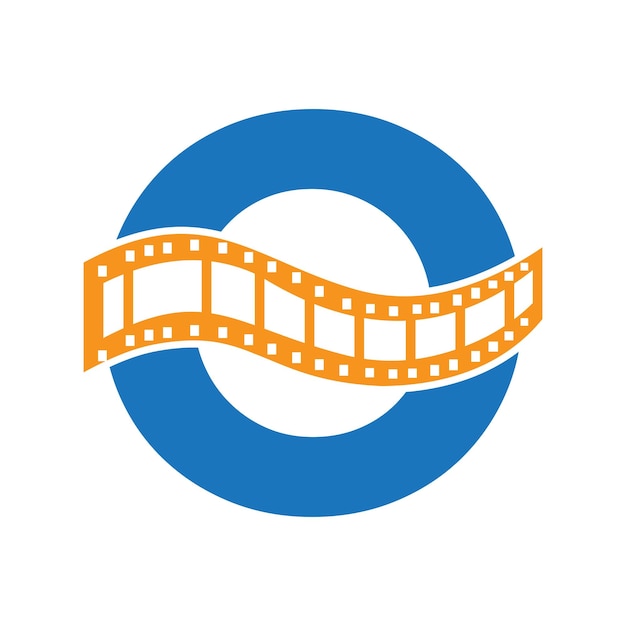 Letter o with films roll symbol strip film logo for movie sign and entertainment concept