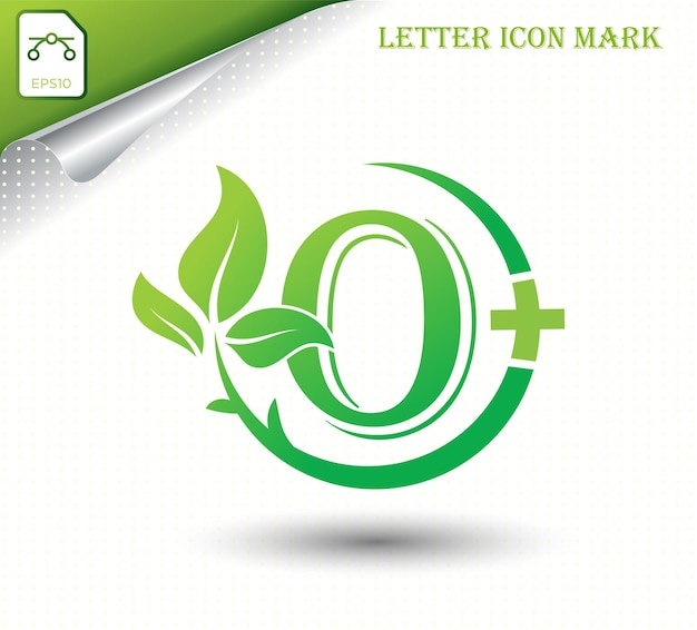 Letter O with green leaf vector template