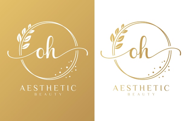 Letter OH Beauty Logo with Flourish Ornament