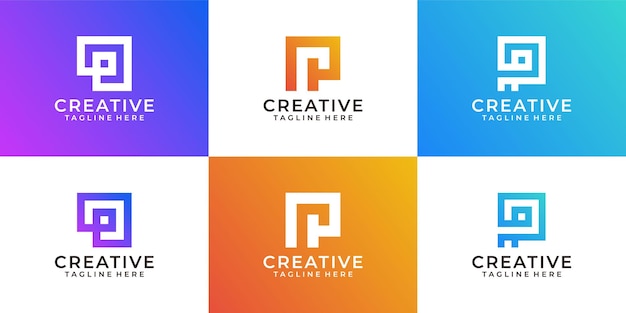 Letter p creative business logo vector bundle in gradient style