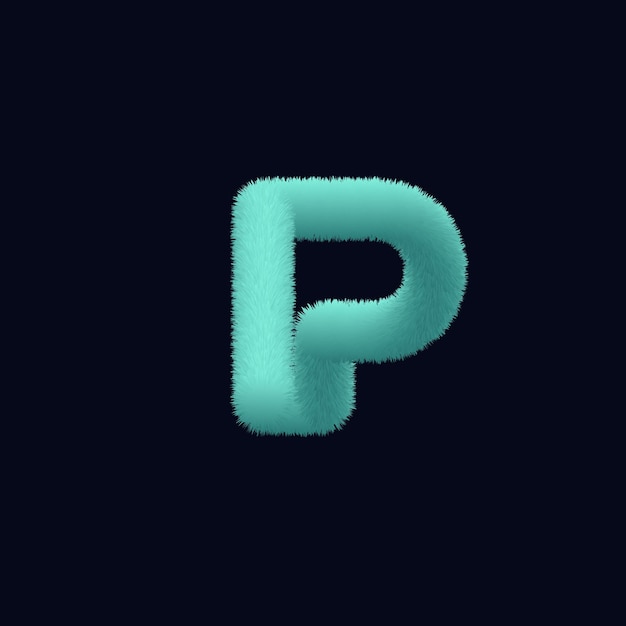 letter P creative Realistic 3D Fur Effect design.