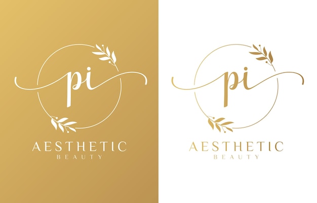 Vector letter p en i beauty logo met bloeiende ornamenten