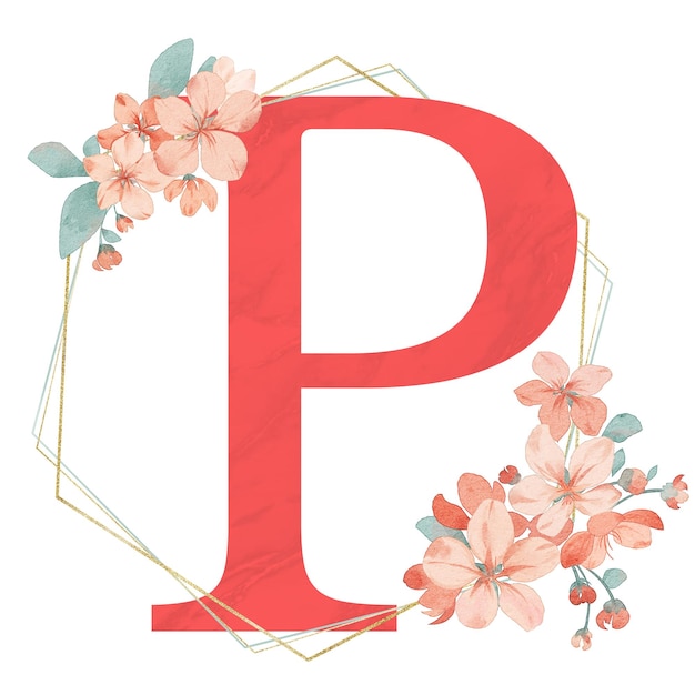 Letter p flower concept watercolor floral