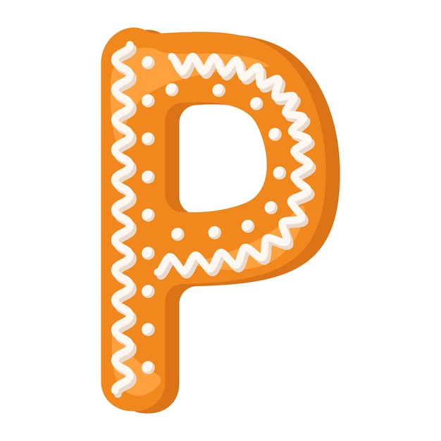 Vector letter p gemaakt van geglazuurde peperkoek feestelijk lettertypesymbool van gelukkig nieuwjaar en kerstteken en letters van verschillende vormen platte vectorillustratie