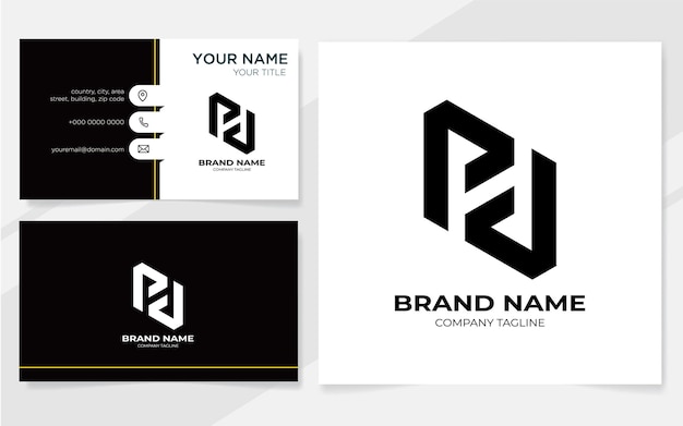 Letter p or h monogram logo with business card design Premium Vector