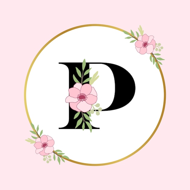 Letter P Hand Drawn Floral Logo