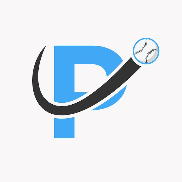 Letter P honkbal Logo Concept met bewegende honkbal pictogram Vector sjabloon