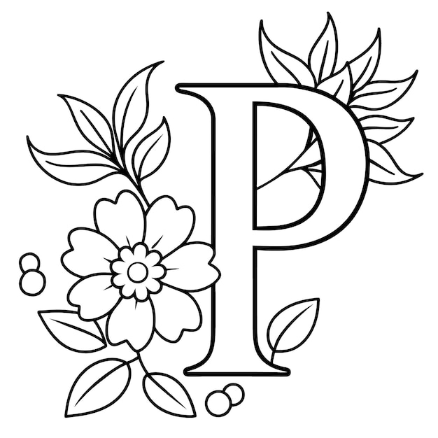 a letter p is drawn on a white background with a black and white background