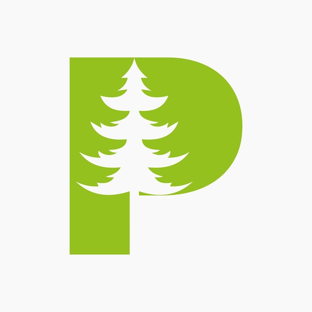 Letter P Kerstboom Logo Ontwerp Spruce Logo Symbool