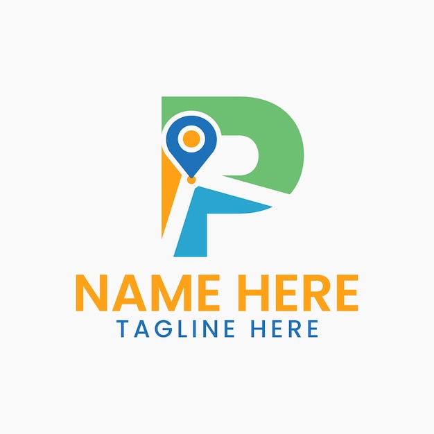 Letter P Location Logo Concept With Gps Symbol, Pin Icon Template