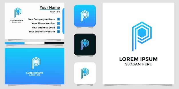 letter P logo design and business card