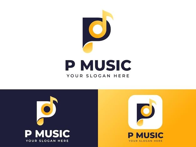 Letter P logo design with gold music element