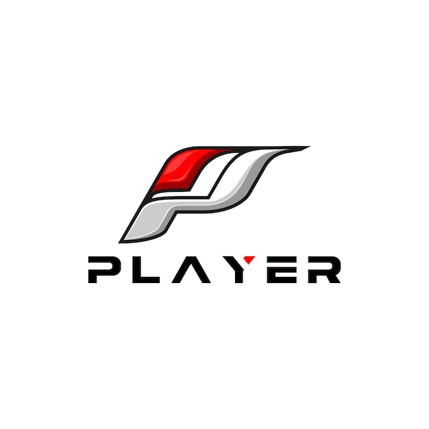 Vettore design del logo della lettera p con la scritta del giocatore di seguito
