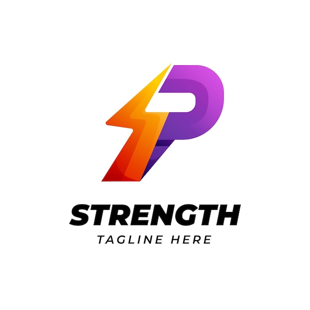 Letter P logo design with thunderbolt energy shape