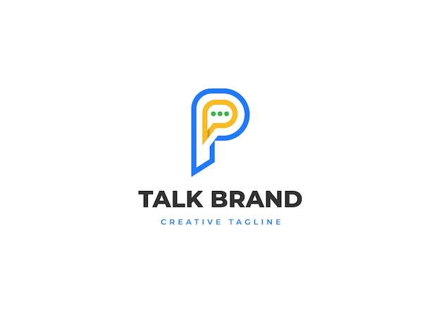 Letter p logo ontwerp lijn concept met chat icoon
