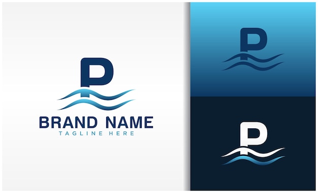 Letter P logo with wave design template