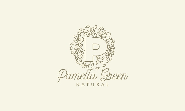 Vector letter p met blad ornament op cirkel luxe modern logo vector pictogram illustratie ontwerp