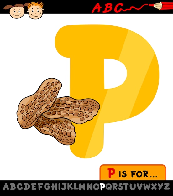 Letter p met pinda's cartoon afbeelding