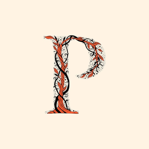letter P met takken en bladeren
