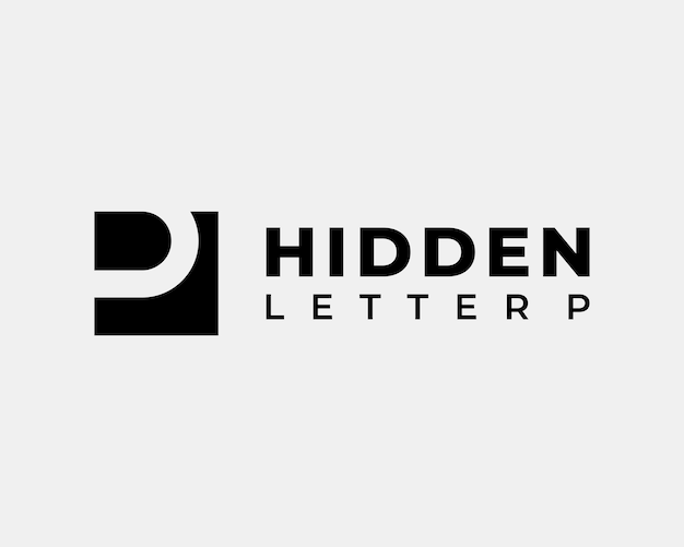 Letter P Monogram Hidden Square Box Shape Simple Minimalism Negative Space Vector Logo Design