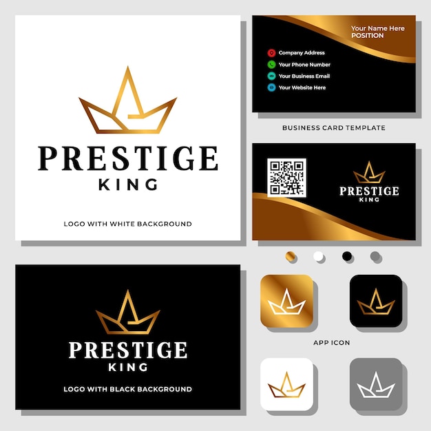 Vector letter p monogram king crown logo design with business card template