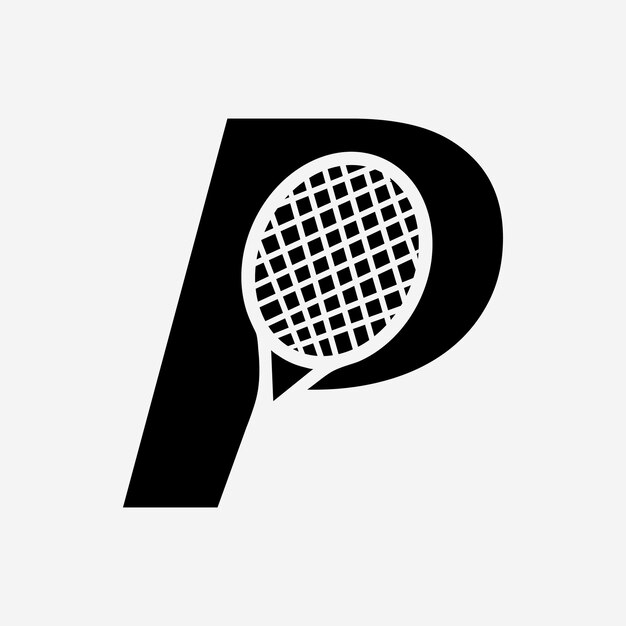 벡터 편지 p 패들 테니스 로고 패들 라켓 로고 디자인 비치 탁구 클럽 기호
