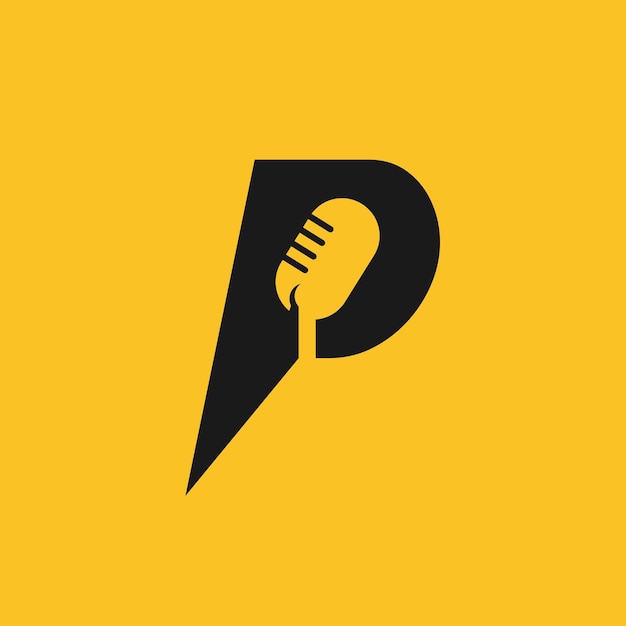 手紙Pポッドキャストレコードのロゴのアイコンのデザイン