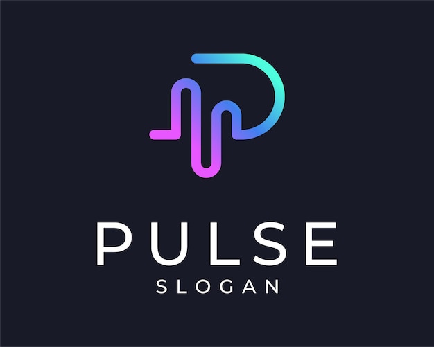 Letter P Pulse Hartslag Ritme Cardiologie Audio Stem Geluid Muziek Lijn Eenvoudige Vector Logo Design