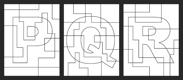 Letter P Q and R geometric shapes vector for children coloring book