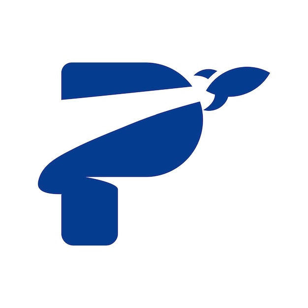 Letter p raket thema technologie blauw logo ontwerp inspiratie