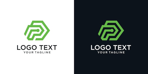 Lettera p per il modello di progettazione del logo della tecnologia