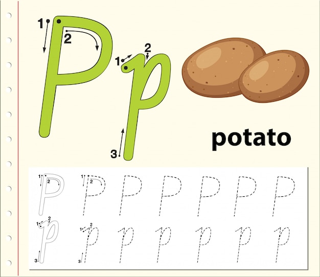 Letter p tracing alfabet werkbladen