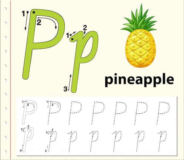 Fogli di alfabeto dell'alfabeto di tracciamento della lettera p.