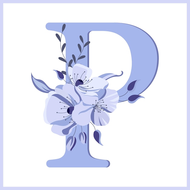 Letter P versierd met bloemen en bladeren delicate lila kleuren Illustratie icon