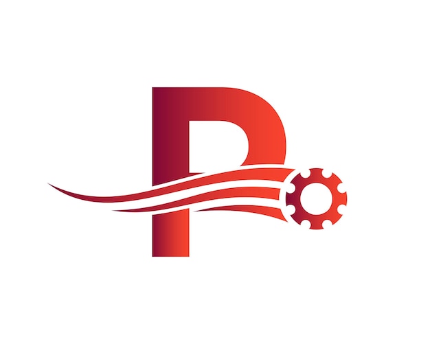 Letter P versnelling tandrad Logo. Automotive Industrieel Pictogram Versnellingslogo, Autoreparatiesymbool