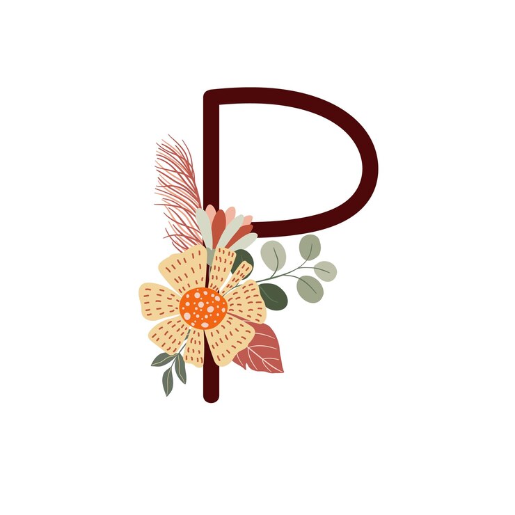 Vector letter p with boho flowers