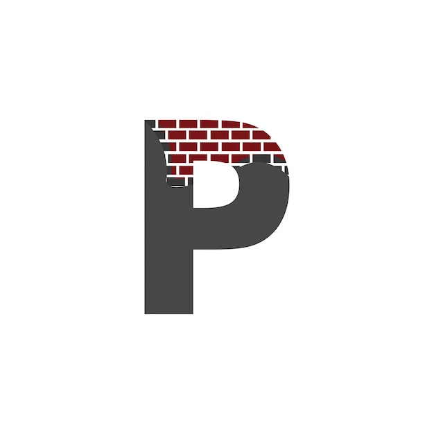 Lettera p con logo brick wall disegno vettoriale società di costruzione lettera iniziale creativa e logo a parete