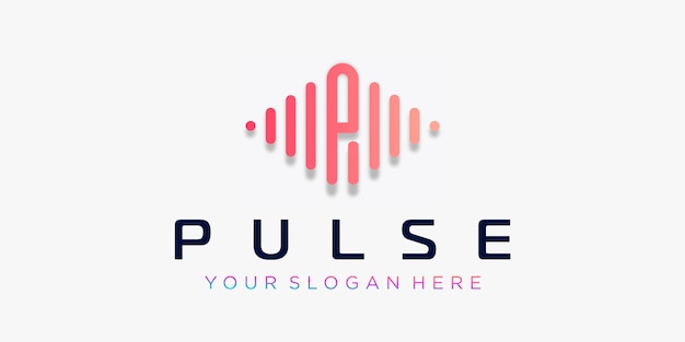 Vector letter p with pulse logo design. pulse element. logo template electronic music, equalizer, store, dj music, nightclub, disco. audio wave logo concept, multimedia technology themed, abstract shape.