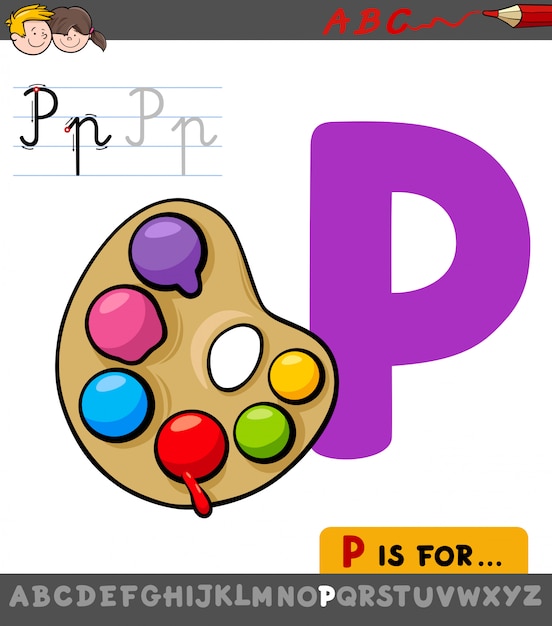 Foglio di lavoro lettera p con palette con colori