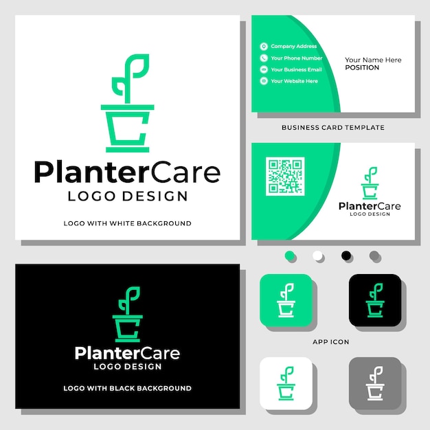 Letter PC monogram plantenbak logo ontwerp met sjabloon voor visitekaartjes