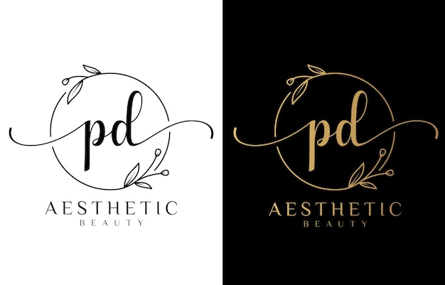 Vettore lettera pd beauty logo con ornamento fiorito