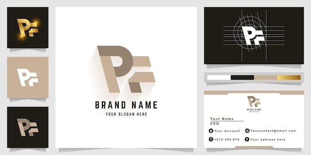 Vector letter pf or rf monogram logo with business card design