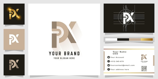 Letter PK or PX monogram logo with business card design