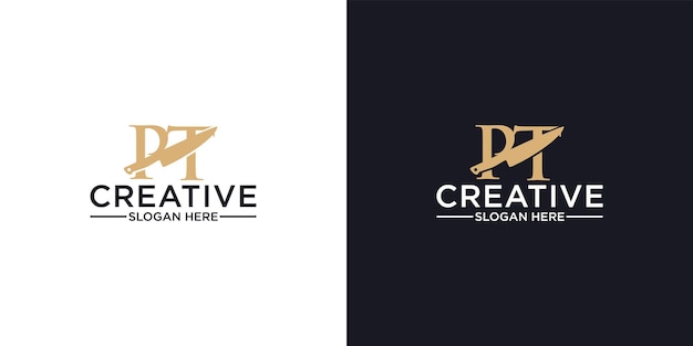 Letter pt knife restaurant logo design