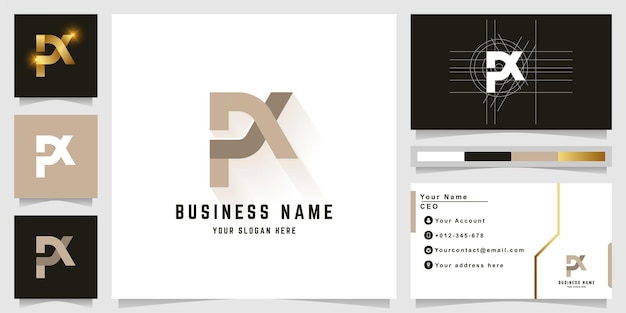 Letter PX of PK monogram logo met visitekaartje ontwerp