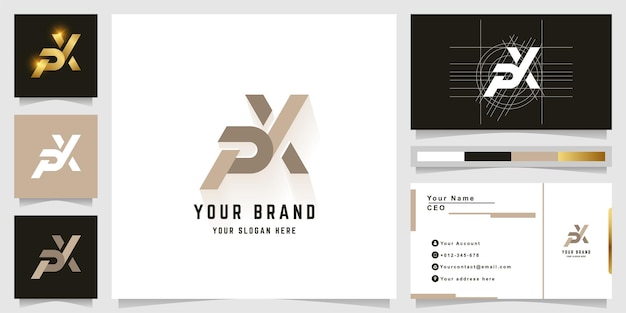 명함 디자인의 Letter PX 또는 PYX 모노그램 로고